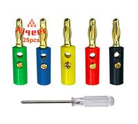 Aiqeer 25 Piezas 4 mm Banana Conector Macho Enchufe, 4 mm Chapado Oro Banana Enchufe Audio Altavoz Cable Conector (Rojo, Amarillo, Azul, Verde, Negro)