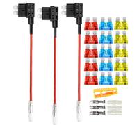 Aiqeer 3 Piezas 12V / 24V Medio Add-a-Circuit Portafusibles, Coche Portafusible Adaptador con 16 AWG Cable, Gratis 15 Piezas Fusibles Cuchilla Estándar y Extractor Fusibles (Terminal a Tope)