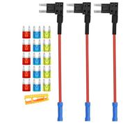 Aiqeer 3 Piezas 12V / 24V Pequeño Add-a-Circuit Portafusibles, Coche Portafusible Adaptador con 16 AWG Cable, Gratis 15 Piezas Fusibles Cuchilla Mini y Extractor Fusibles (Terminal de Engarce)