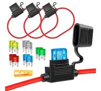 Aiqeer 3 Piezas 32V Pequeño En-Línea Portafusibles, Coche Portafusible de Cuchilla Mini Impermeable con 16 AWG Cable, Gratis 10 Piezas Fusibles Cuchilla Mini y Extractor Fusibles