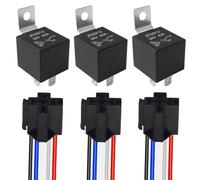 Aiqeer 3 Piezas 4 Pines Coche Relé, 24V 40A SPST Relé Automotriz con Toma de Arnés y Precableado (Negro)