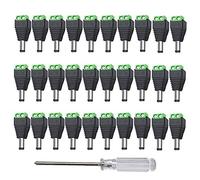 Aiqeer 30 Piezas 12V / 24V DC Conector Enchufe Macho, 2.1 X 5.5 mm DC Alimentación Conector Enchufe, Conector Terminal de Tornillo DC, para Cámara CCTV (Verde)