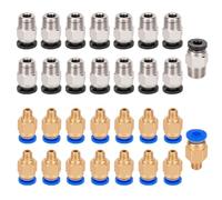 Aiqeer 30 Piezas 3D Impresora Neumático Conector Set (15 Piezas PC4-M6 Neumático Rápido Ajuste y 15 Piezas PC4-M10 Neumático Recto Ajuste)