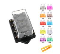 Aiqeer 4 Vías Portafusibles Coche Impermeable, 12V / 24V / 32V / 48V Universal Caja Fusibles Cuchilla Estándar, con 10 Piezas Fusibles Estándar (2A/3A/5A/7.5A/10A/15A/20A/25A/30A/35A)