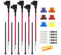Aiqeer 5 Piezas 12V / 24V Perfil Bajo Add-a-Circuit Portafusibles, Coche Portafusible Adaptador con 16 AWG Cable, Gratis 6 Piezas Fusibles Cuchilla Micro y Extractor Fusibles (Terminal a Tope)