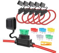 Aiqeer 5 Piezas 32V Medio En-Línea Portafusibles, Coche Portafusible de Cuchilla Estándar Impermeable con 16 AWG Cable, Gratis 10 Piezas Fusibles Cuchilla Estándar y Extractor Fusibles
