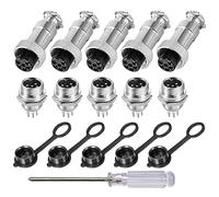 Aiqeer 5 Piezas 6-Pines GX12 Aviación Enchufe Conector, 12 mm Rosca Panel Metal Aviación Conector, 5A Macho Hembra Aviación Conector, con Goma Tapa