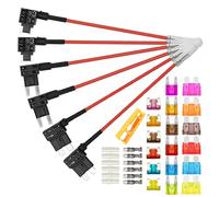 Aiqeer 6 Piezas 12V / 24V Add-a-Circuit Portafusibles Set, Coche Portafusible Adaptador con 16 AWG Cable, Gratis 18 Piezas Fusibles Cuchilla y Extractor Fusibles (Terminal a Tope)