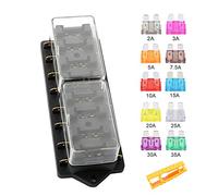 Aiqeer 8 Vías Portafusibles Coche Impermeable, 12V / 24V / 32V / 48V Universal Caja Fusibles Cuchilla Estándar, con 10 Piezas Fusibles Estándar (2A/3A/5A/7.5A/10A/15A/20A/25A/30A/35A)