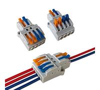 Aiqeer 9 Piezas KV424 Palanca Tuerca Cable Conectores Set, 2 in 4 out Conector Conductor Compacto, Bilateral Rápido Resorte Conector Bloque Terminal