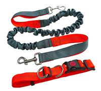 Aiqeer Correa Perro Manos Libres, Cinturón de Cintura Ajustable Naranja y Correa Elástica Retráctil Gris, Correa Perros Trotar con Costuras Reflectantes