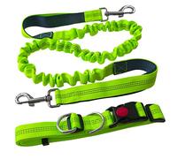 Aiqeer Correa Perro Manos Libres Verde, Cinturón de Cintura Ajustable y Correa Elástica Retráctil, Correa Perros Trotar con Costuras Reflectantes (Manija Gris)