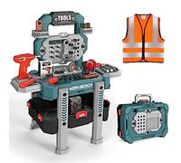 AIQI Workbench para niños, Caja de Herramientas de Juguete Transformable de 79 Piezas con Taladro Eléctrico Juguete y Vestuario Laboral, Regalos Educativos de rol para Niños a Partir de 3 Años