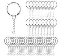 AiQInu 100 Piezas 25mm Anillas Llaveros con Cadena, Argollas para Llaveros con Anillas Abiertas, Anillas Llavero para Organizar Llaves, manualidades adornos y bricolaje - Plateado