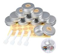 AiQInu 11 Piezas Tarros de Aluminio, 20ml Tarros Cosméticos Vacios con tapón de rosca, Etiquetas y Mini espátula, Lata Aluminio Redonda para Bálsamo Labial, Loción, Crema, Máscaras, Cosmética