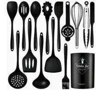 AiQInu 15 Piezas Utensilios de Cocina de Silicona, Utensilios de Cocina de Silicone Alimentario y Acero Inoxidable, Resistente al Calor, Antiadherente y Antiarraños, Sin BPA