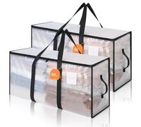 AiQInu 2 Piezas Bolsa Almacenaje 88 L, Impermeable Bolsas Mudanza Grandes Cremallera y Asa, Transparente Bolsa de Almacenamiento Ropa, Cajas Ordenacion Armario para Guardar Ropa Edredones