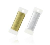 AiQInu 2 Rollos Alambre para Manualidades - Alambre para Joyería, Alambre Artesanal de Metal, 50m, Ø 0,35mm, Fácil de Doblar, Ideal para DIY, Jardín y Decoraciones (Oro, Plata)