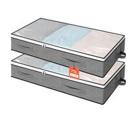 AiQInu 2 Set Cajas Almacenaje Ropa 75L, Plegables Bajo Cama Bolsas para Guardar Ropa con Cremallera Ventana Transparente, Cama Organizador Armario para Ropa Mantas Edredones
