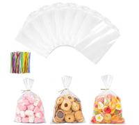 AiQInu 200 Piezas Bolsas Celofan Transparente, 15 x 10 cm Pequeñas Bolsas Regalo con Cintas, OPP Bolsa Chuches para Fiestas de Cumpleaños Infantiles