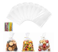 AiQInu 200 Piezas Bolsas Celofan Transparente, 15 x 25 cm Pequeñas Bolsas Regalo con Cintas, OPP Bolsa Chuches para Fiestas de Cumpleaños Infantiles