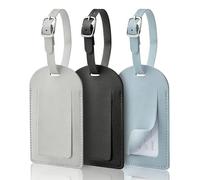 AiQInu 3 Piezas Identificador de Maletas, Etiquetas para Maletas Cuero de PU, Identificador Viaje con Etiqueta de Nombre, Etiqueta Maleta Viaje para Negocios, Vuelos