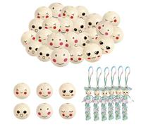 AiQInu 60 Piezas Cuentas de Madera con Cara, 20mm Cuentas de Madera Natural Redonda Sonrisa Cuentas de Madera con Agujero para manualidades, Navidad, Joyería, Decoraciones, Macrame Haciendo Joyería