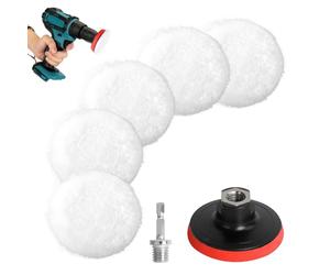 AiQInu 7 Piezas Pulir Coche Kit,80 mm Almohadilla de Pulido de Lana con Disco Autoadhesivo Para Pulir Y Encerar Coches Con Adaptador De Broca M14