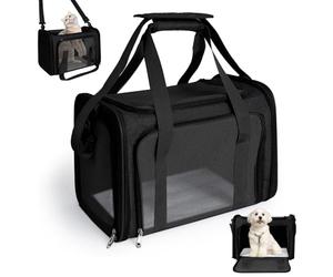 AiQInu Bolsa de Transporte para Perro Gato, Plegable Mochila para Gatos con Correa de Hombro Ajustable, Bolso para Gato Capacidad de Carga 3-6kg, para Mediano Pequeño Gato Mascotas en Avión, Negro