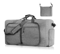 AiQInu Bolsa de Viaje Grande Plegable 65L, 600D Impermeable Bolsa Viaje con Compartimento Zapatos, Bolsa Deporte Mujer Hombre - 61 x 27 x 34 cm, Gris