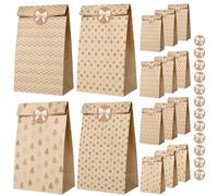 AiQInu Bolsas de Papel Kraft para Regalo,Bolsa de Regalo Marrones 12 piezas con Pegatinas para Dulces Embalaje, para Navidad, Fiestas, Halloween,Cumpleaños Infantil,Bodas