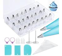 AiQInu Boquillas Manga Pastelera 46 Piezas,24 boquillas de pastelería de acero inoxidable y 2 bolsillos reutilizables,Decoración de Pasteles, Kit Reposteria y Pasteleria Utensilios