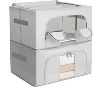 AiQInu Cajas Almacenaje Ropa con Marco de Metal 2 Piezas 24L,Organizador Armario Apilable 40x30x20 cm, Bolsas Almacenaje Ropa con Asa Reforzada y Ventanas Transparentes Adecuado, Para Edredones