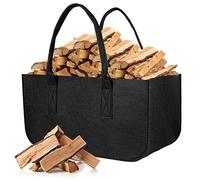 AiQInu Cesta Leña Para Leña de Chimenea, Plegable Cesta de Fieltro, 50x25x25cm Multifunción Bolsa de Fieltro para Transportar Madera, Guardar Juguetes, Madera, Periódicos, Ropa, Compras