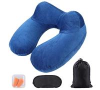 AiQInu Cojin Cuello Viaje, Almohada de Viaje Hinchable con Funda Lavable,Incluye Tapones para los Oídos, Máscara de los Ojos y Bolsa de Transporte Oficina del Automóvil del Avión
