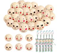 AiQInu Cuentas de Madera con Cara 60 Piezas 20mm, Bolas de Madera Naturale Redonda Sonrisa Cuentas de Madera con Agujero para manualidades, Navidad, Joyería, Decoraciones, Macrame Haciendo Joyería