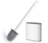 AiQInu Escobillas de Baño, Limpiador Profundo de Silicona Escobillas de Inodoro con Mango de Plástico Largo, escobilla WC con Base de Ranuras de Ventilación para el Inodoro del Baño