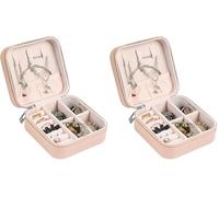 AiQInu Estuche Joyero Pequeño, Doble Capa Joyero de Viaje para Mujeres, Portátil Jewelry Organizer, Joyero Organizador de Viaje de Cuero PU para Anillos, Pendientes, Collar (Paquete de 2)