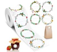AiQInu Etiquetas Adhesivas Redonda, 500PCS 5CM Etiquetas Autoadhesivas Rollo con 4 Patrones Diferentes, Escriturable Pegatinas Decorativas para Mermelada, Sobre, Hecha Mano, Bolsa de Regalo