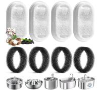 AiQInu 8 Piezas Filtros Fuente Gatos, 4 Filtros y 4 Esponjas de Espuma Cuatro Niveles de Filtración, Filtros de Repuesto para Dispensador de Agua de Acero Inoxidable 2L/3.2L para Perro y Gato