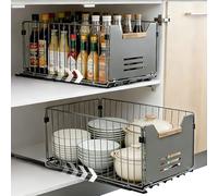 AiQInu Juego de 2 Cajones Extraíbles, Organizador de Armario sin Taladro, Guías para Cajones de Cocina, Deslizamiento Silencioso para Alacena, Baño, Fácil Instalación, 37.5x24.5x19cm