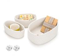 AiQInu Juego de 3 Cestas Organizadoras, Cestas Almacenaje Baño de Algodón Tejido, Cestos Baño, Cesto de Almacenamiento para Dormitorio, Salón, Organizador de Casa (Color Crema)