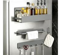 AiQInu Juego de 4 organizadores magnéticos de cocina, estantes modulares con especiero, toallero, ganchos redondos, soporte magnético fuerte sin perforación para nevera, lavadora, Gris
