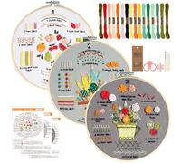 AiQInu Kit de Bordado para Adultos, 3 Piezas Kit Bordado Principiantes con 30 Puntos, Embroidery Kit con 16 Colores de Hilo, Bastidor Bambú 20cm, Tijeras, Agujas, Instrucciones, Regalo Hobby Creativ