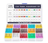 AiQInu Kit de Fusibles 12V 168 Piezas - 114 Mini + 54 Medianos + Clip para Automóvil - 2A/3A/5A/7.5A/10A/15A/20A/25A/30A/35A/40A