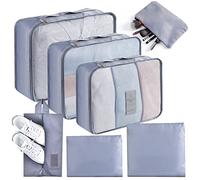AiQInu Organizador de Equipaje 7 Sets,Impermeable Organizador Maleta Viaje, Packing Cubes Para Ropa, Ropa Interior,Bolsa Zapatos Viaje con Cremallera, 40 x 30 x 12 cm, Gris Oscuro