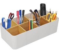 AiQInu Organizador de Escritorio Blanco, Portalapices Escritorio con 8 Separadores Extraíbles, Organizador Oficina para Bolígrafos, Mandos, Tijeras, Accesorios de Mesa