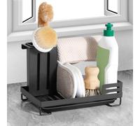 AiQInu Organizador Fregadero Cocina con Bandeja de Drenaje Desmontable, Soporte Estropajo Fregadero de Acero Resistente, Porta Estropajos Fregadero para Cocinas y Baños, 25 x 15 x 16.5 cm (Negro)