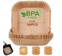 AiQInu Papel de Freidora Aire Cuadrado, 100 Piezas, 23 cm, Food-Grade BPA Free, Desechable para 3-8L de Aceite Antiadherente