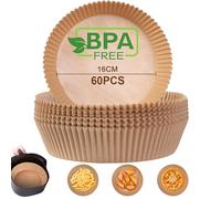 AiQInu Papel Freidora Aire, 60 Piezas 16-20 cm Pergamino Redondas Forro de Papel Food-Grade BPA free Papel de Aceite Antiadherente para 3-4.5L Freidora de Aire y Microondas